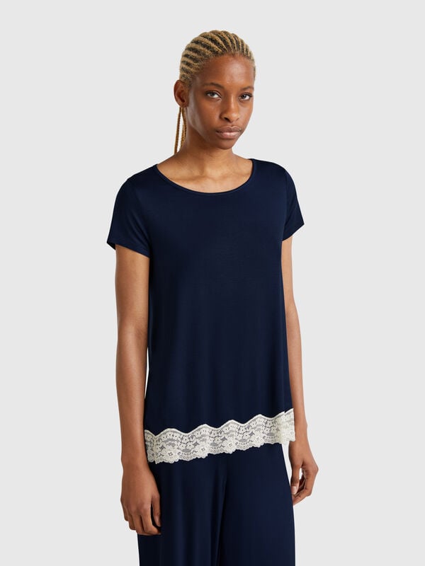 Maglia fluida con bordo in pizzo Donna