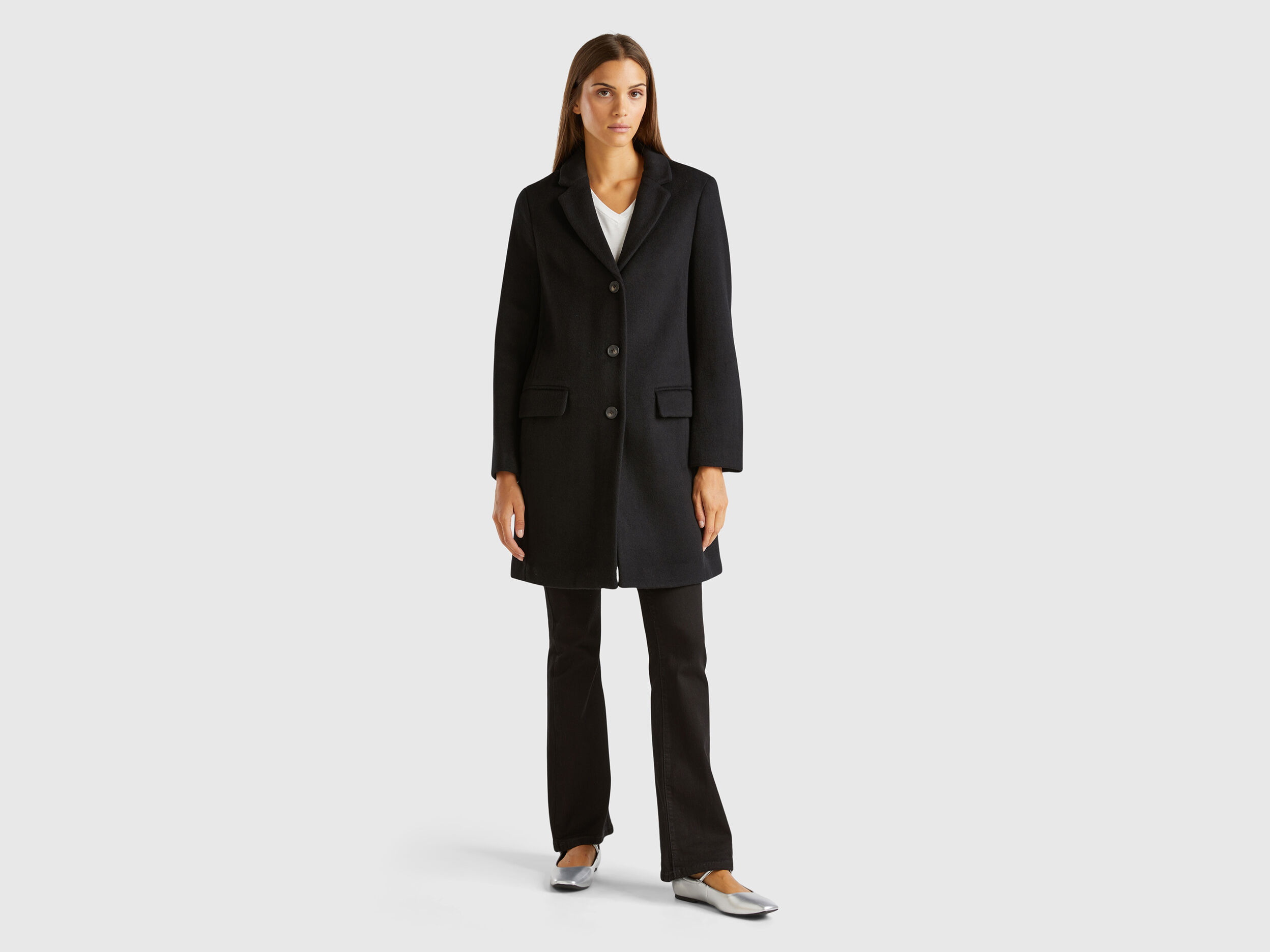 Cappotto corto in panno misto lana Nero Benetton