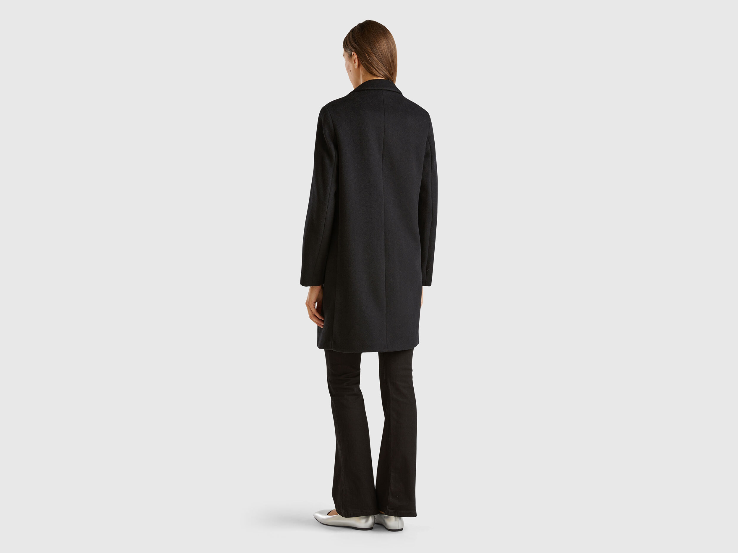 Cappotto corto in panno misto lana Nero Benetton
