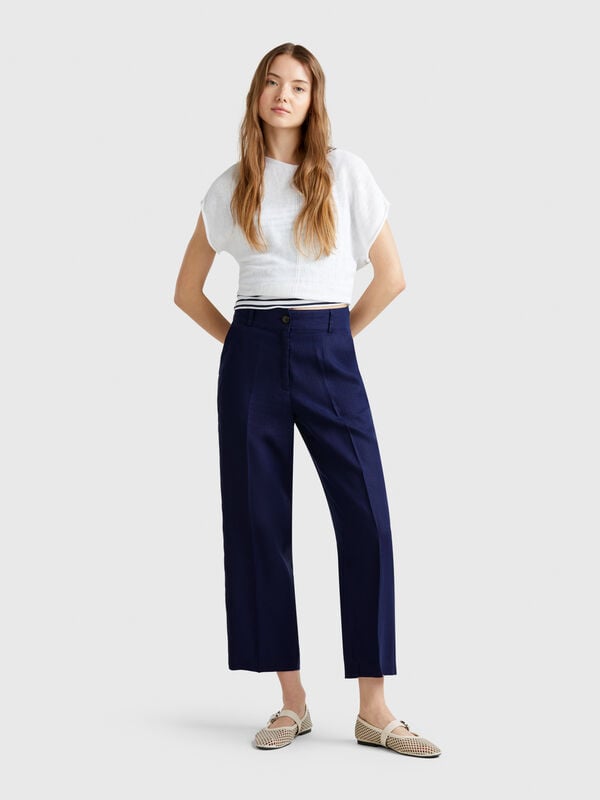 Pantaloni dritti in puro lino Donna