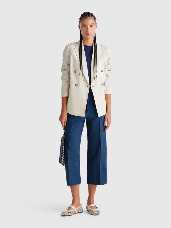 Pantaloni cropped in puro lino Donna