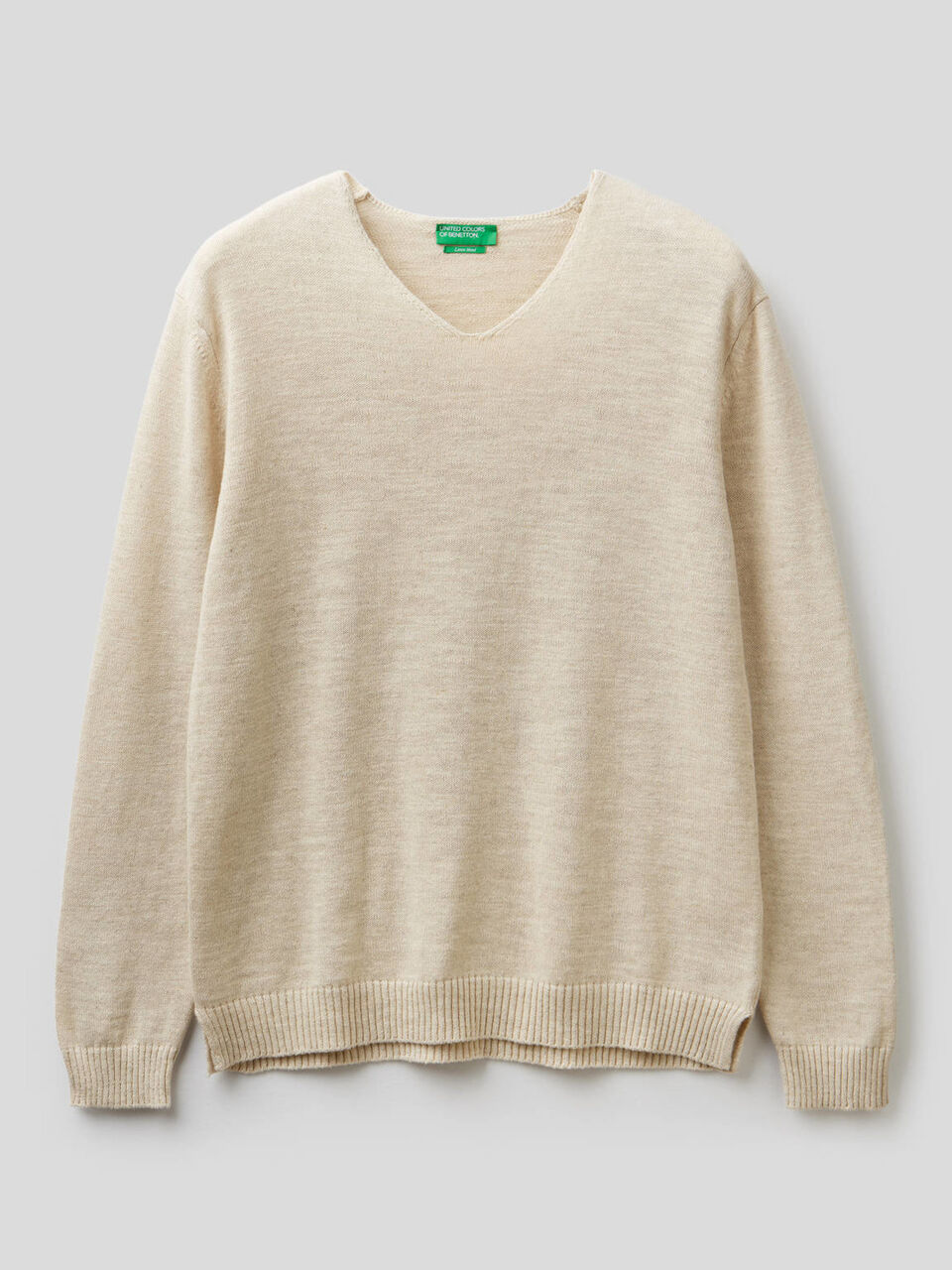 Maglia scollo a V in cotone misto lino image number 1