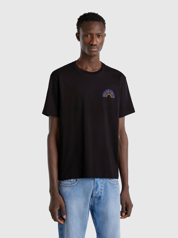 T-shirt nera in cotone con logo bianco Uomo