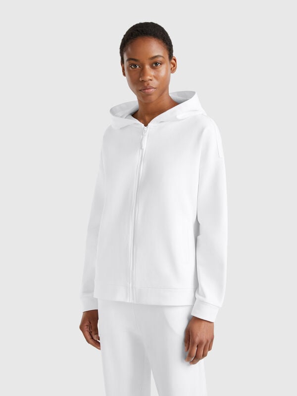 Felpa 100% cotone con zip e cappuccio Donna