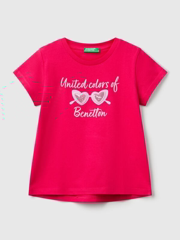 Maglietta con ricamo logo in cotone bio Bambina