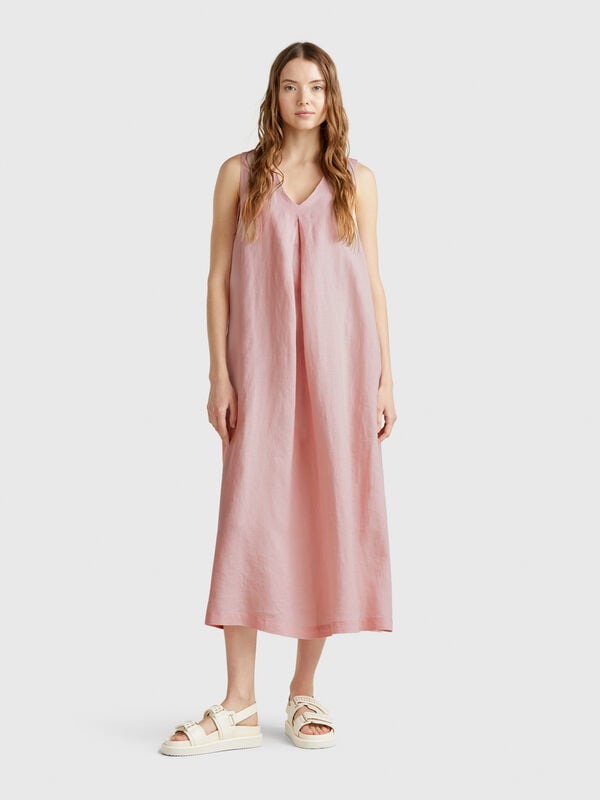 Vestito smanicato in puro lino Donna