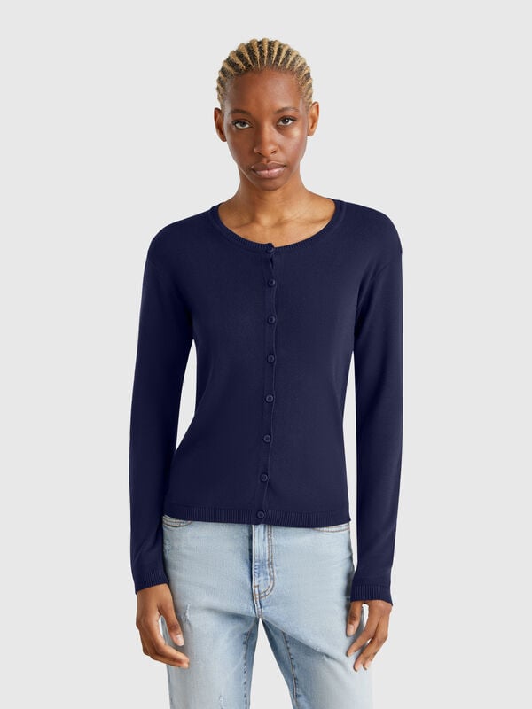 Cardigan blu notte 100% cotone Donna