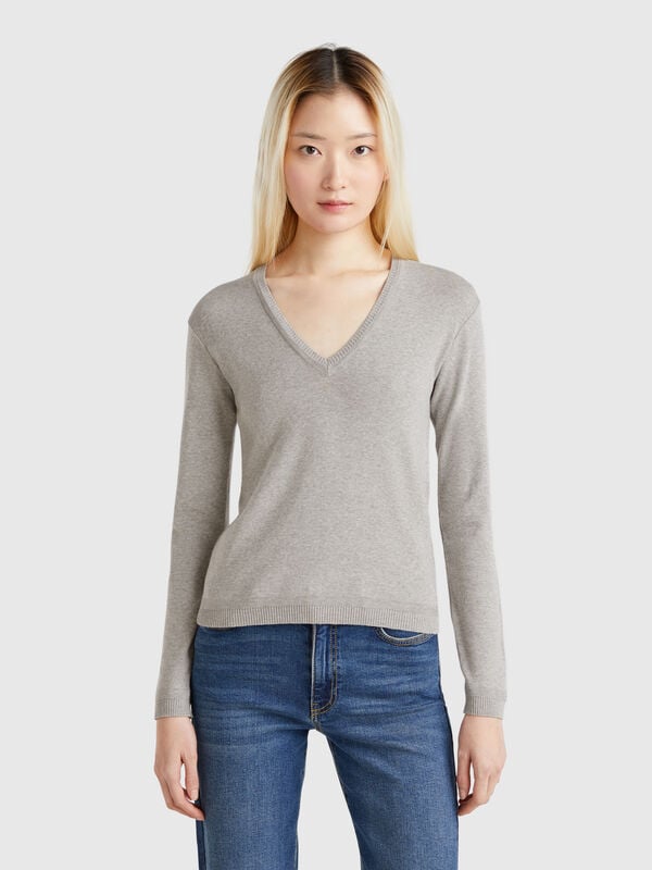 Maglia in puro cotone con scollo a V Donna