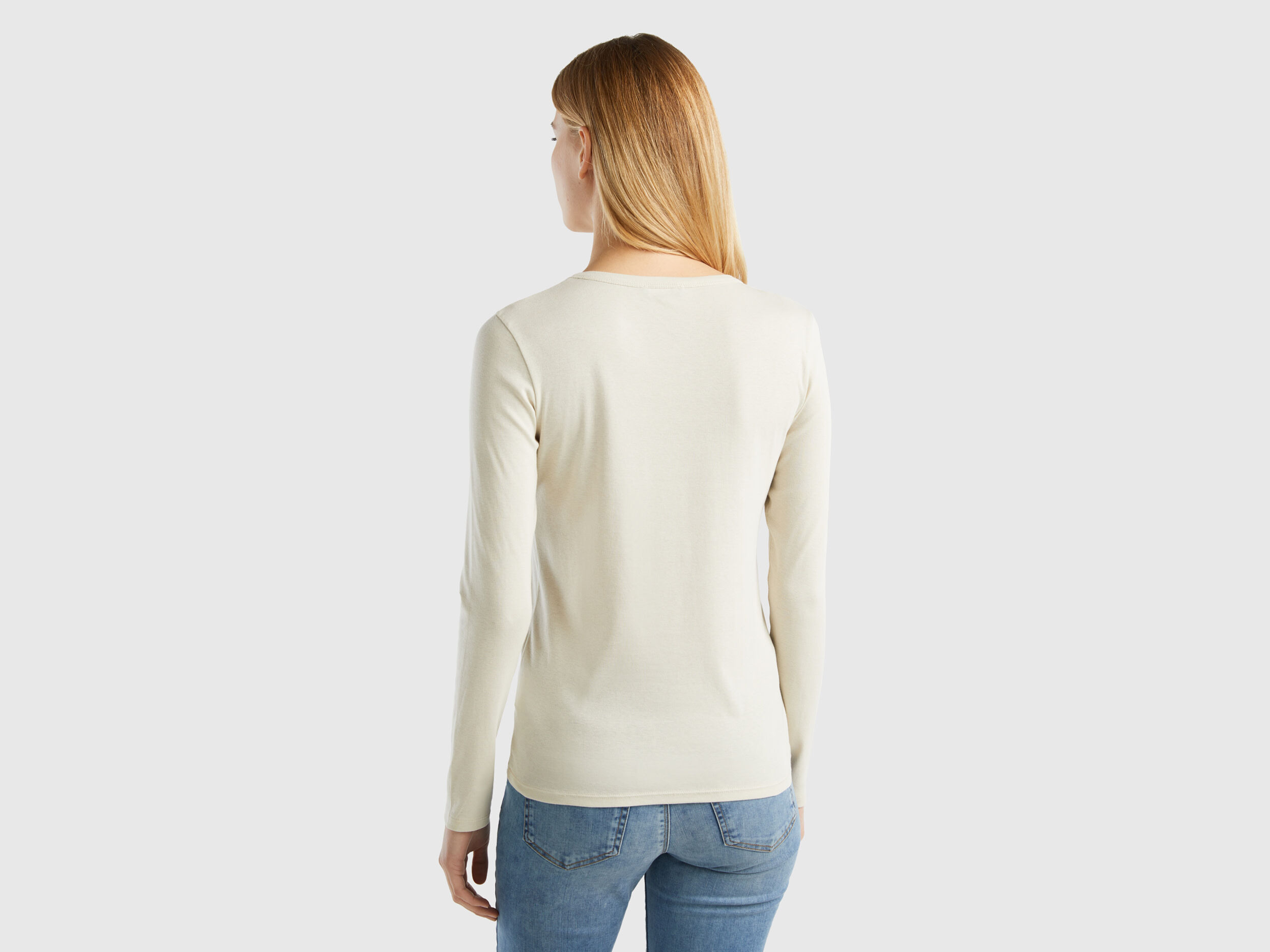 T shirt a manica lunga in puro cotone Beige Benetton