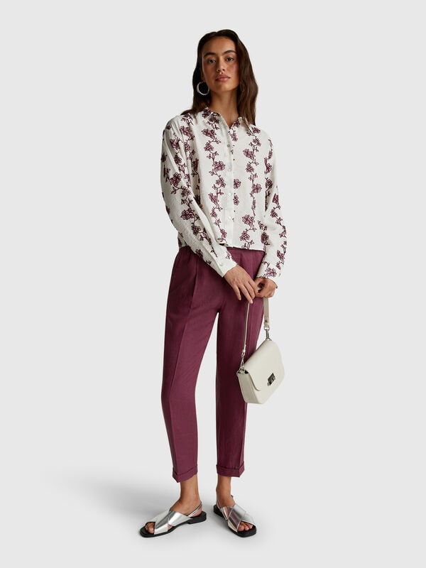Pantaloni regular fit in puro lino Donna