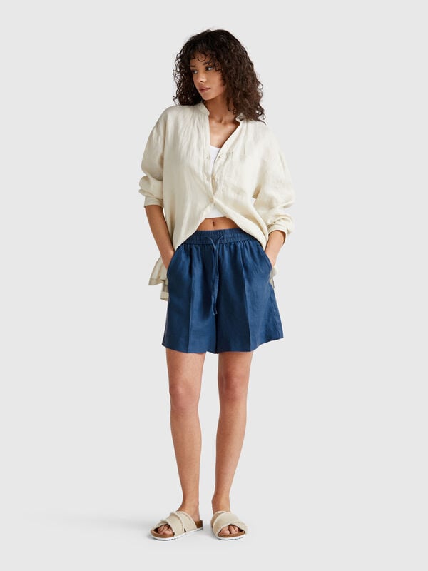 Shorts in puro lino con coulisse Donna