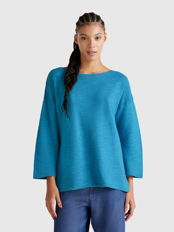 Maglia in misto lino con manica a 3/4 Donna