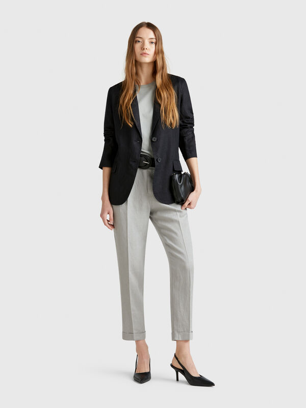 Pantaloni cropped in 100% lino Donna