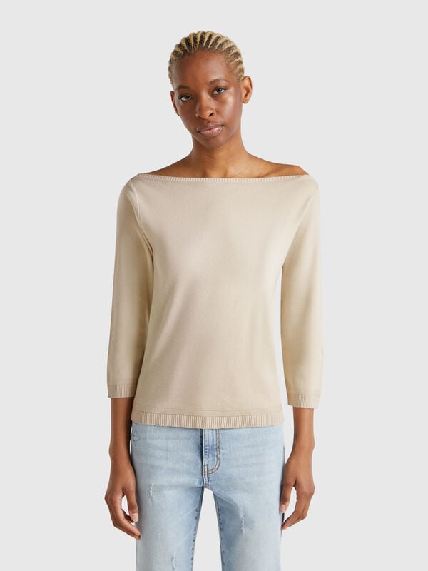Maglia beige con scollo a barchetta Donna