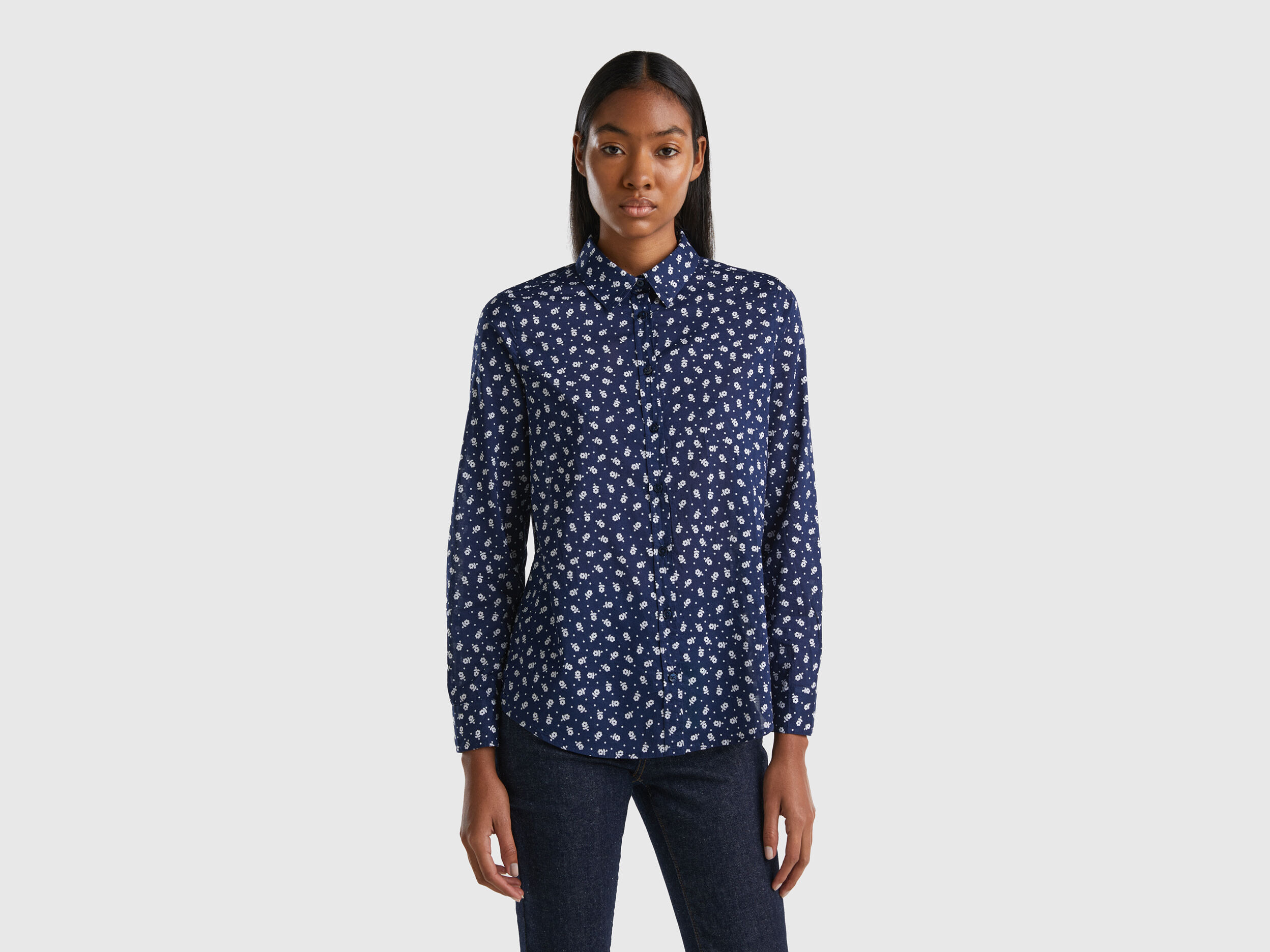 Camicia blu scuro a fiori Blu Scuro Donna Benetton