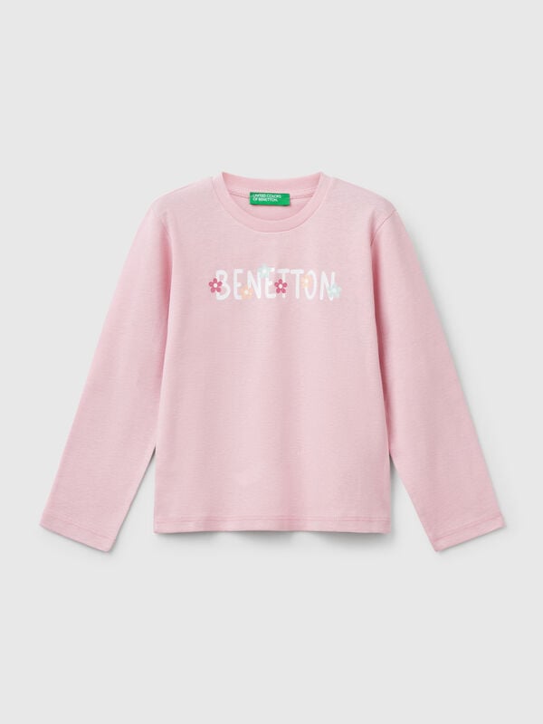 T-shirt slim fit con stampa glitter Bambina