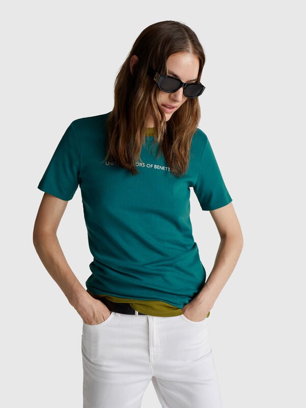 T-shirt 100% cotone con stampa logo glitter Donna