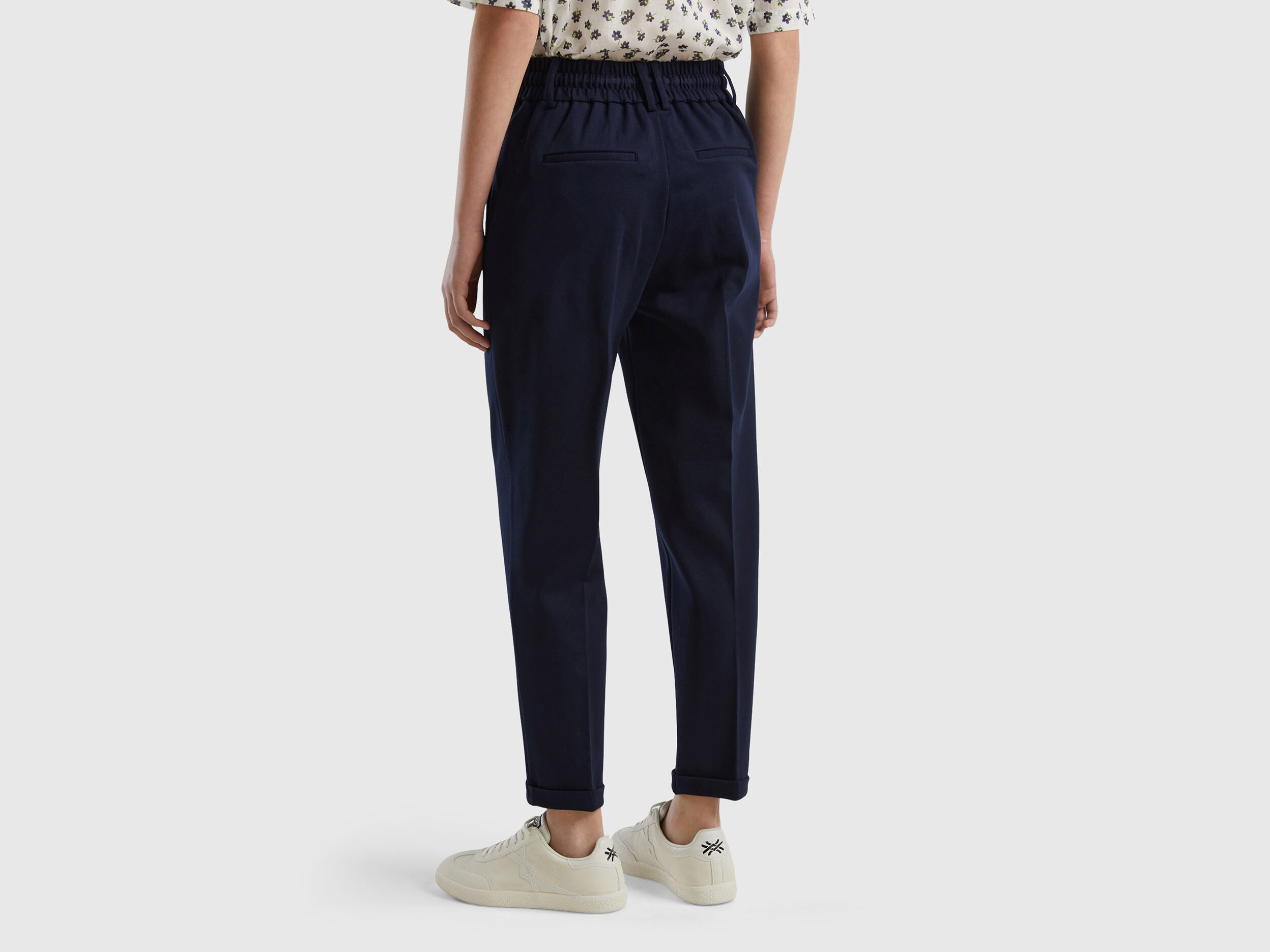 Pantaloni tinta unita con coulisse Blu Scuro Benetton