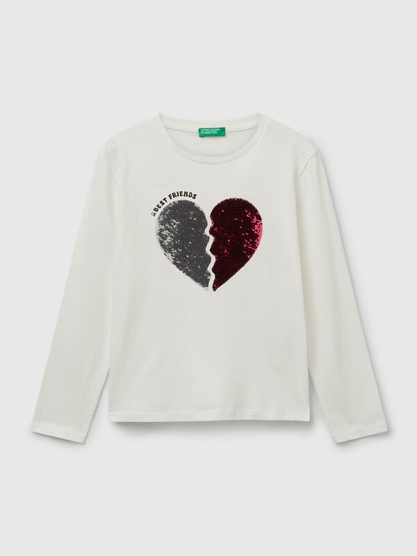 Maglietta con paillettes in cotone Bambina