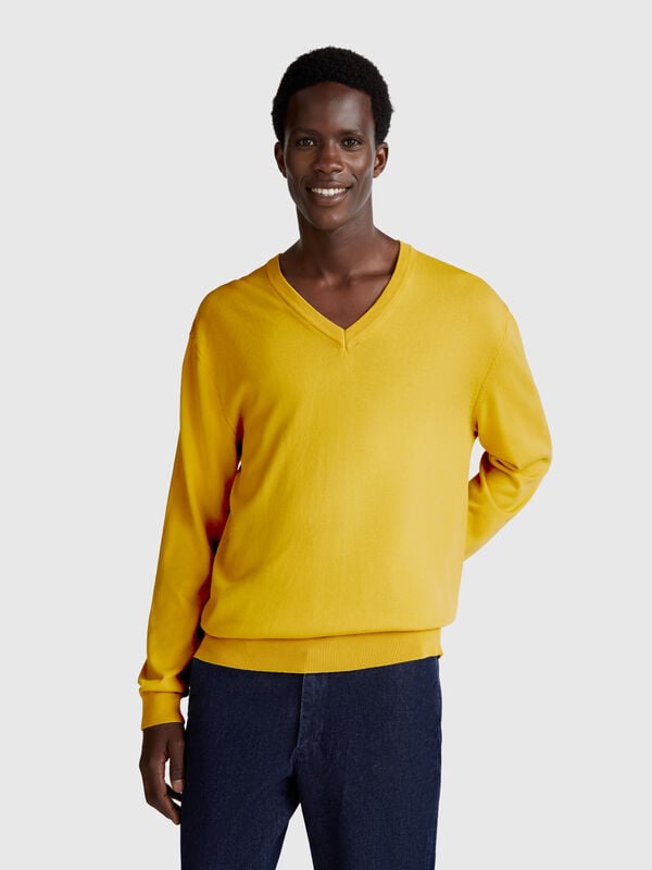 Maglia in puro cotone con scollo a V Uomo