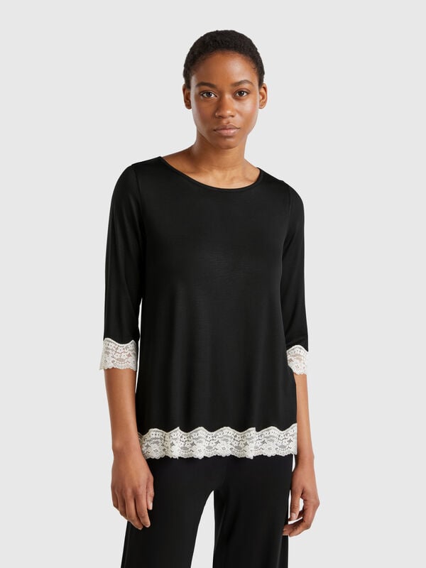 T-shirt con dettagli in pizzo Donna