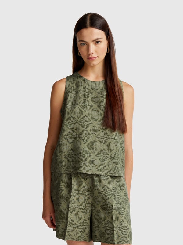 Top stampato in puro lino Donna