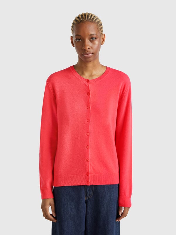 Cardigan girocollo ciclamino in pura lana Merino Donna