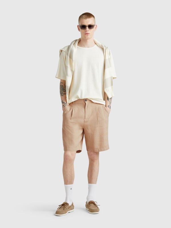 Bermuda a righe in misto lino Uomo