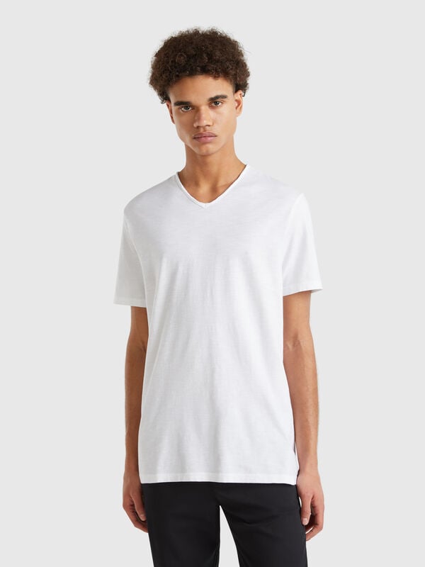 T-shirt 100% cotone con scollo a V Uomo
