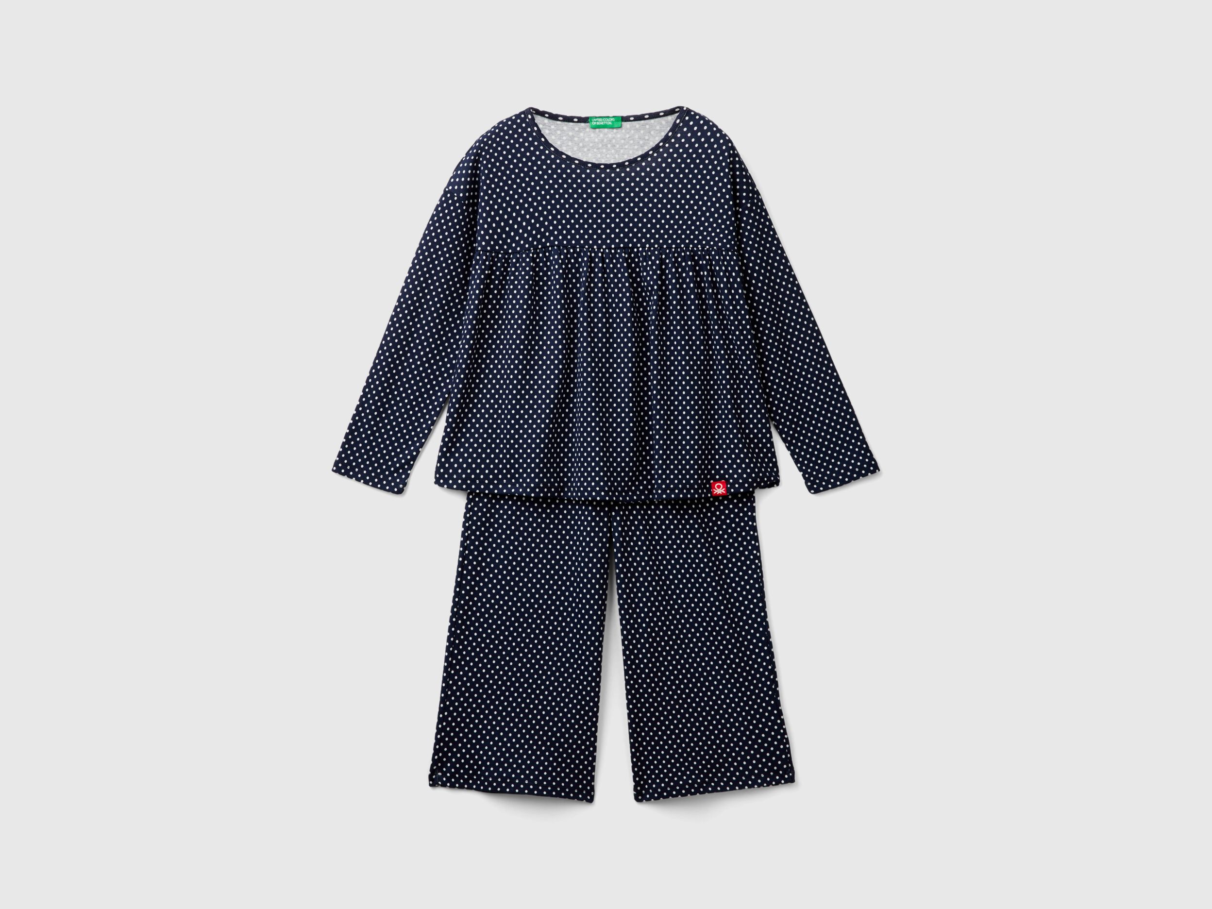 Pigiama ampio a pois in cotone bio Blu Scuro Benetton