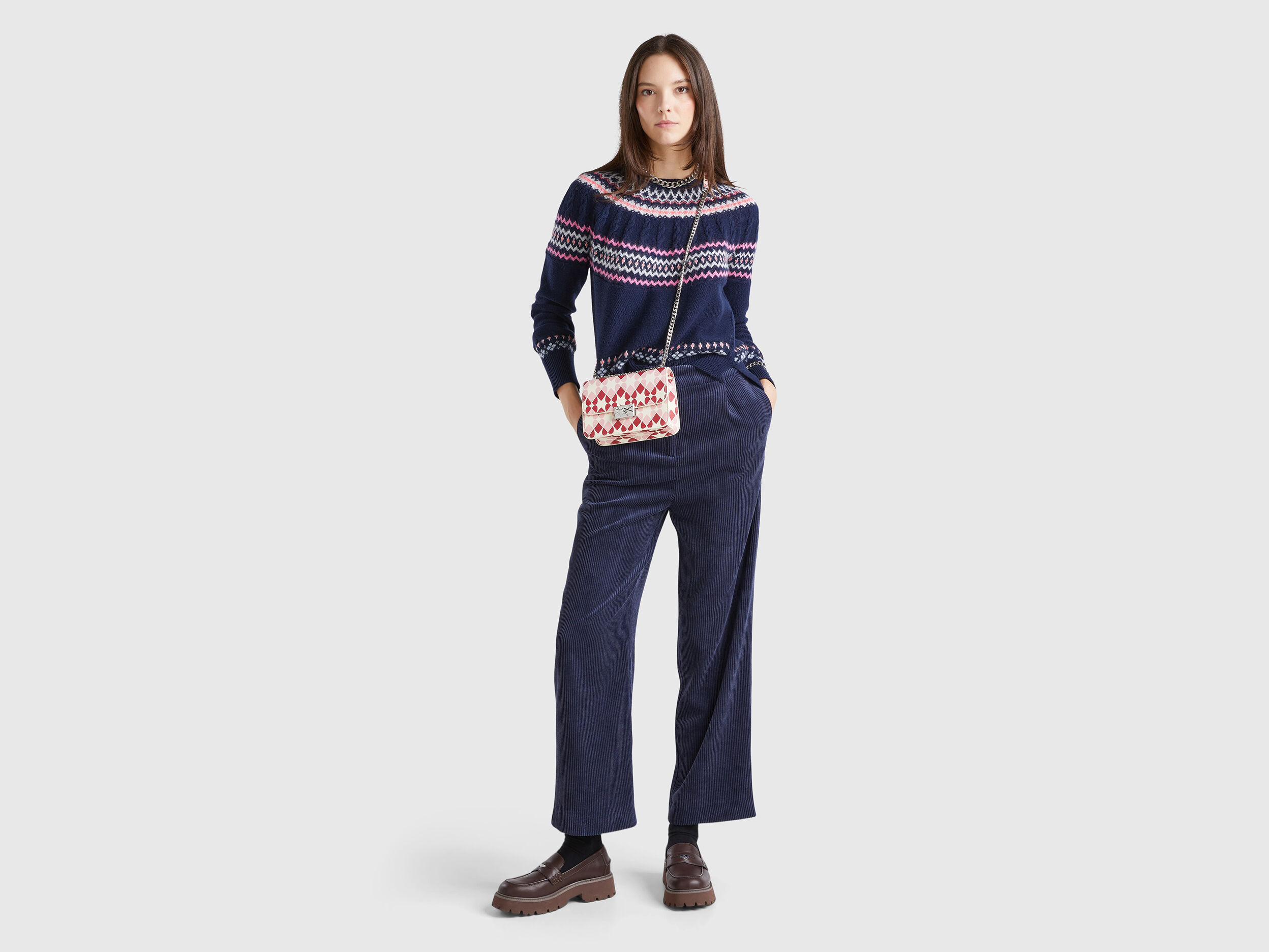 Pantaloni in velluto a costine Blu Scuro Benetton