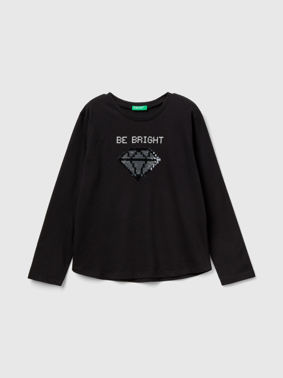 Benetton, 100% Cotton T-shirt With Sequins, Black, Kids