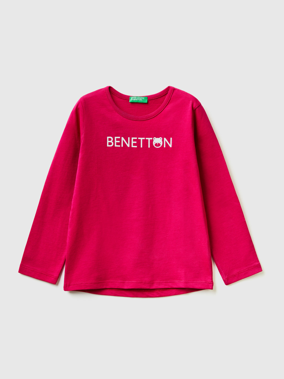 Benetton, T-shirt 100 % Coton À Logo, Cyclamen, Enfants