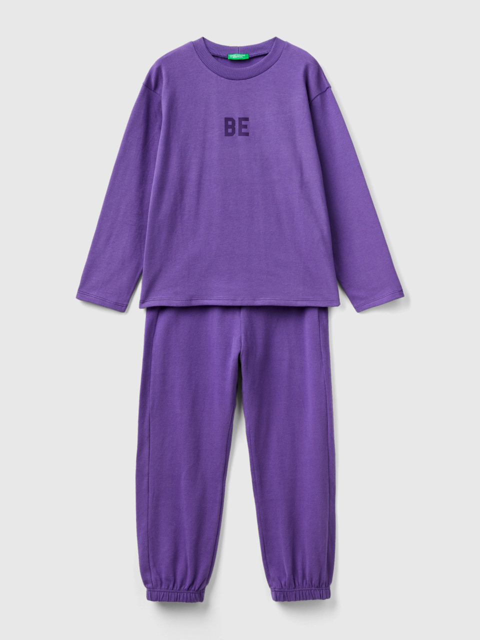 Benetton, Long Pyjamas In Warm Jersey, Violet, Kids