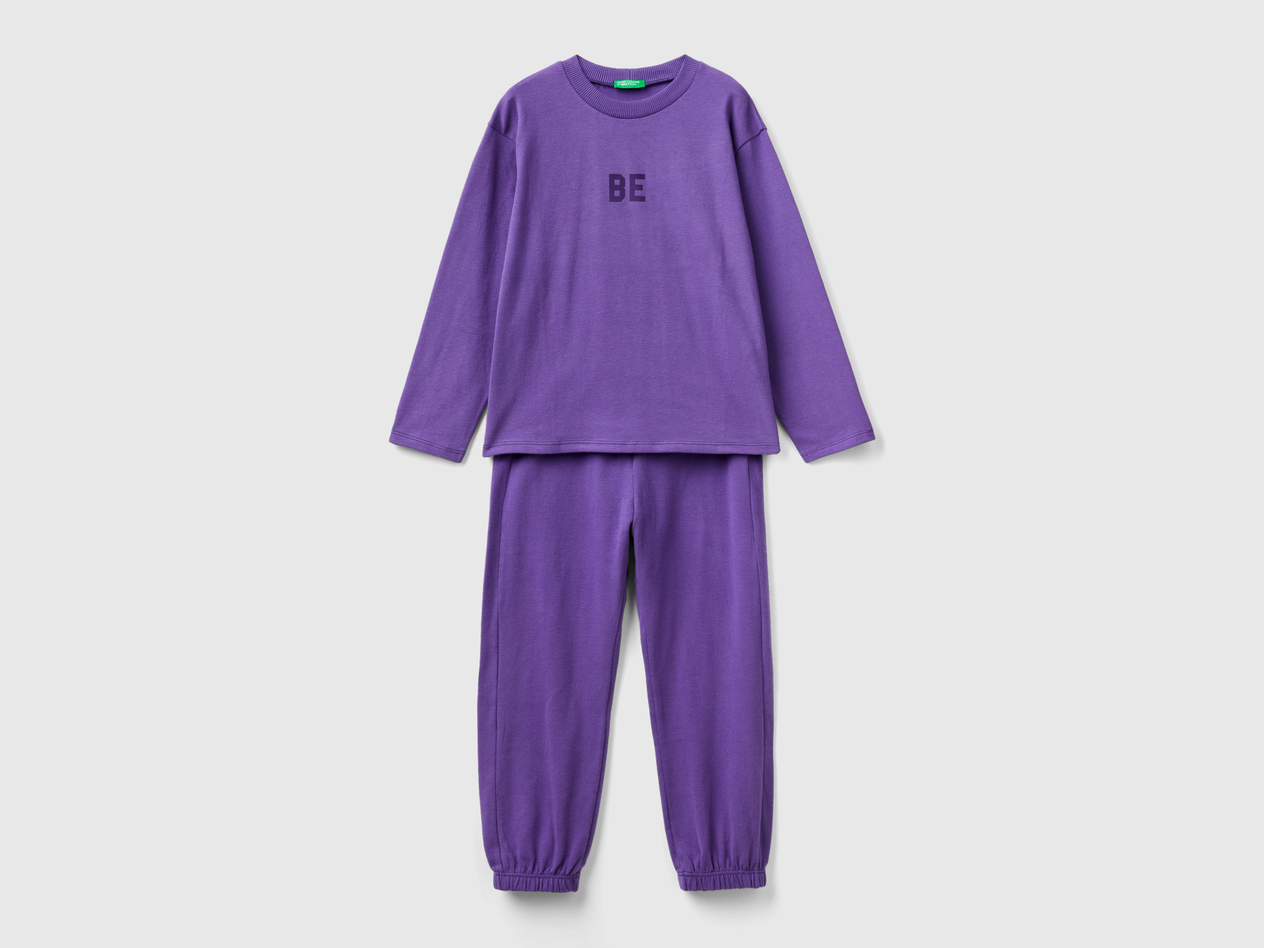 Benetton, Long Pyjamas In Warm Jersey, size XXS, Violet, Kids