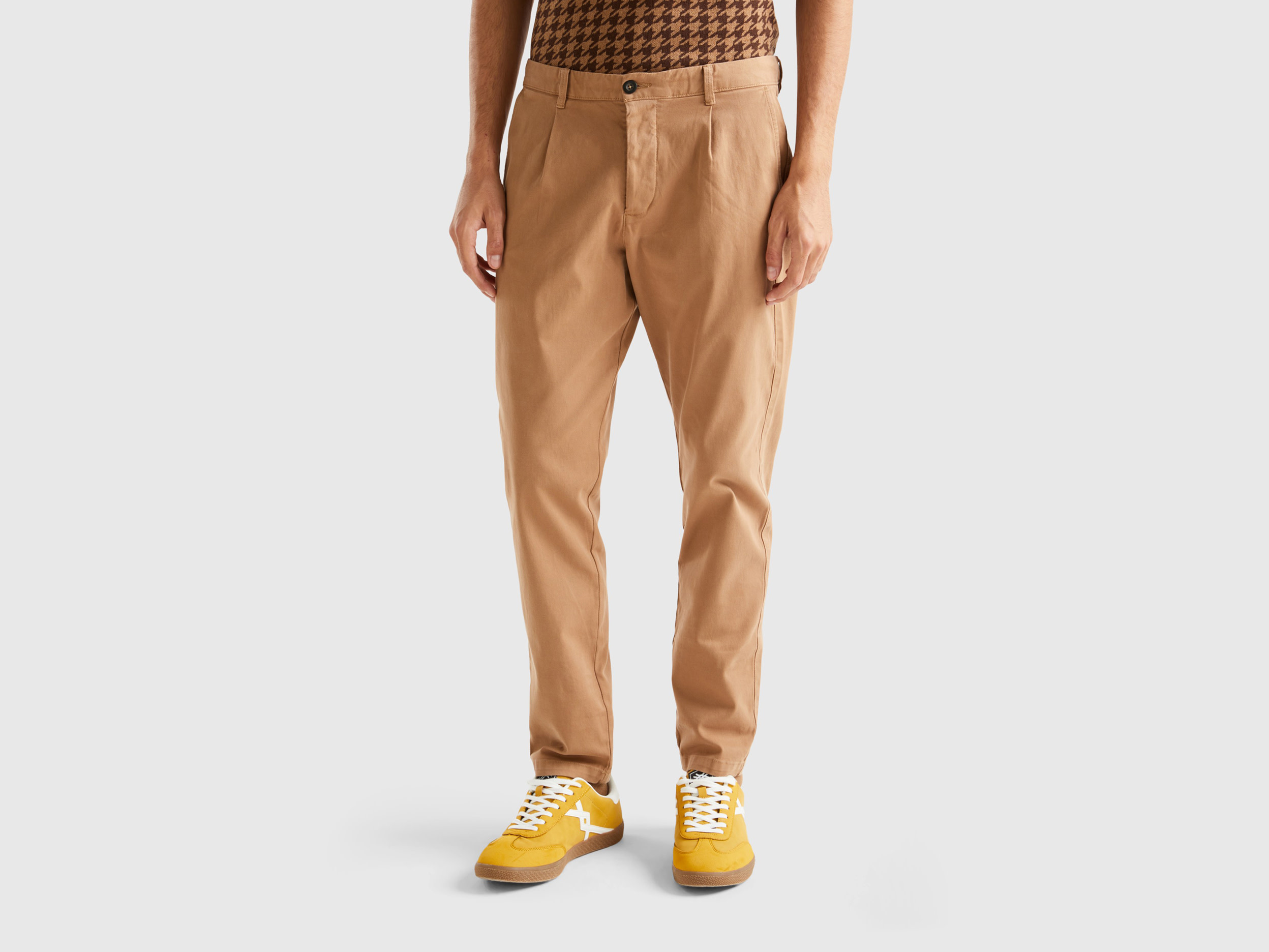 benetton, pantalon chino en coton stretch, taille 54, camel, homme