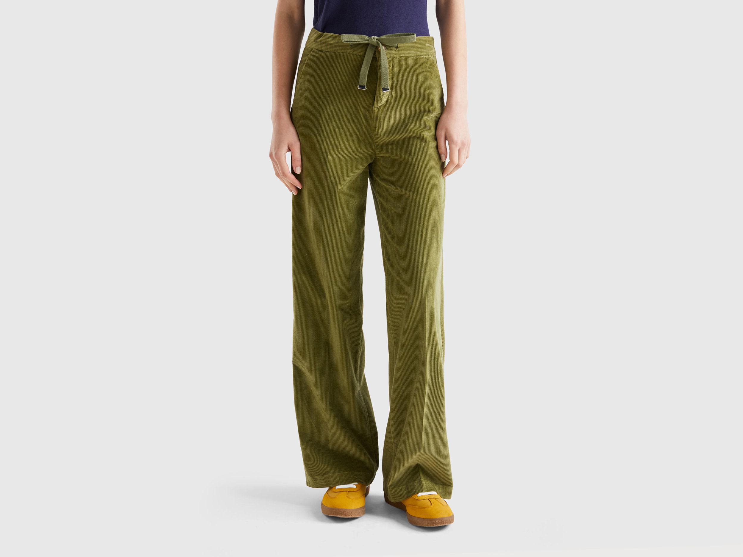 Benetton, Wide Velvet Trousers, size 18, Military Green, Women