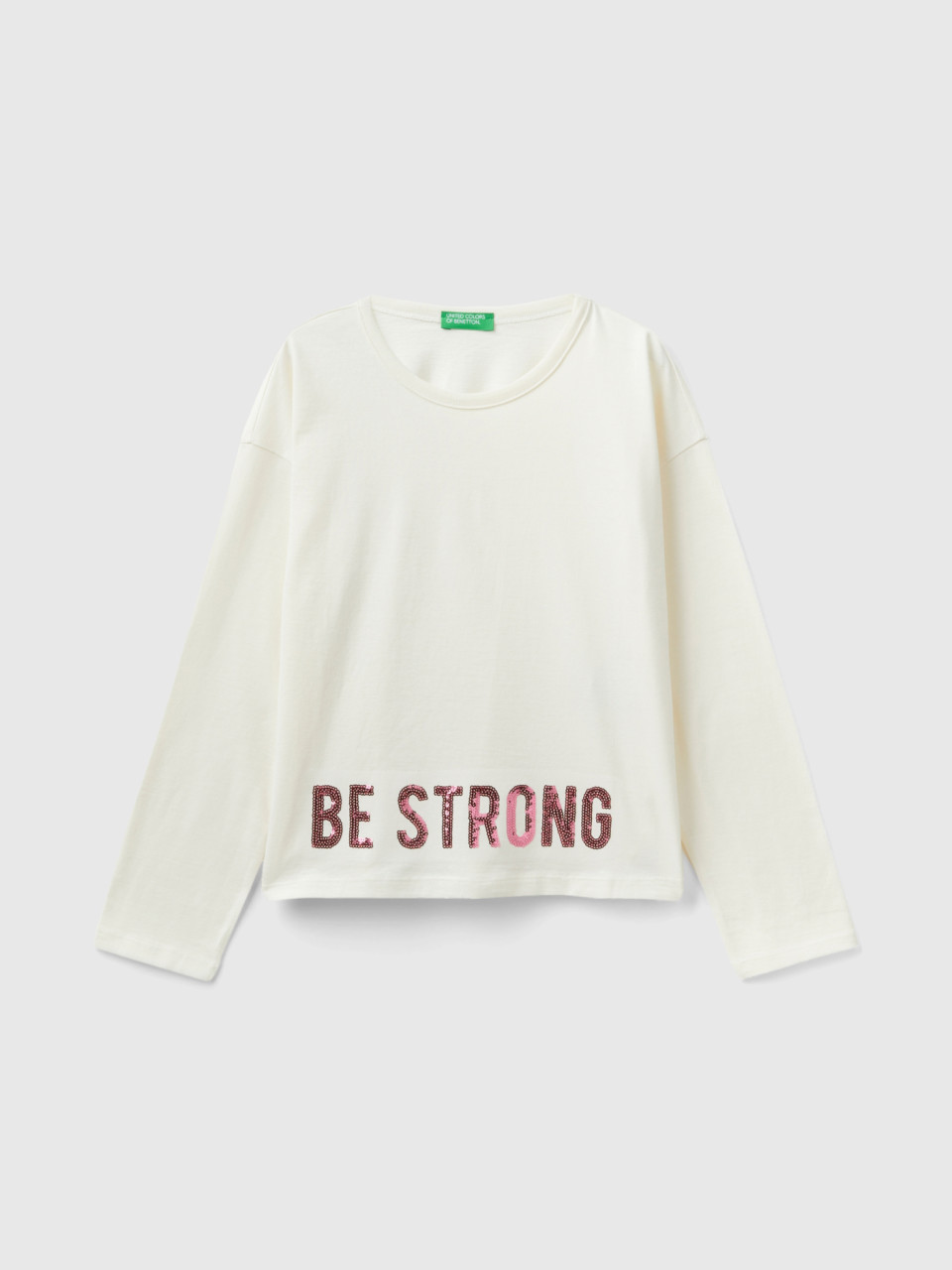 Benetton, T-shirt Mit Print Und Pailletten, Cremeweiss, female