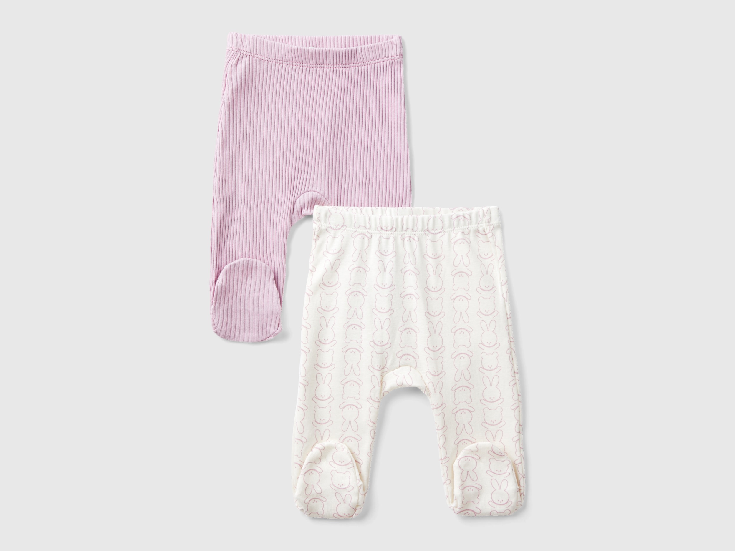 Benetton, Two Pairs Of Stirrup Trousers In Organic Cotton, size 3-6, Pink, Kids