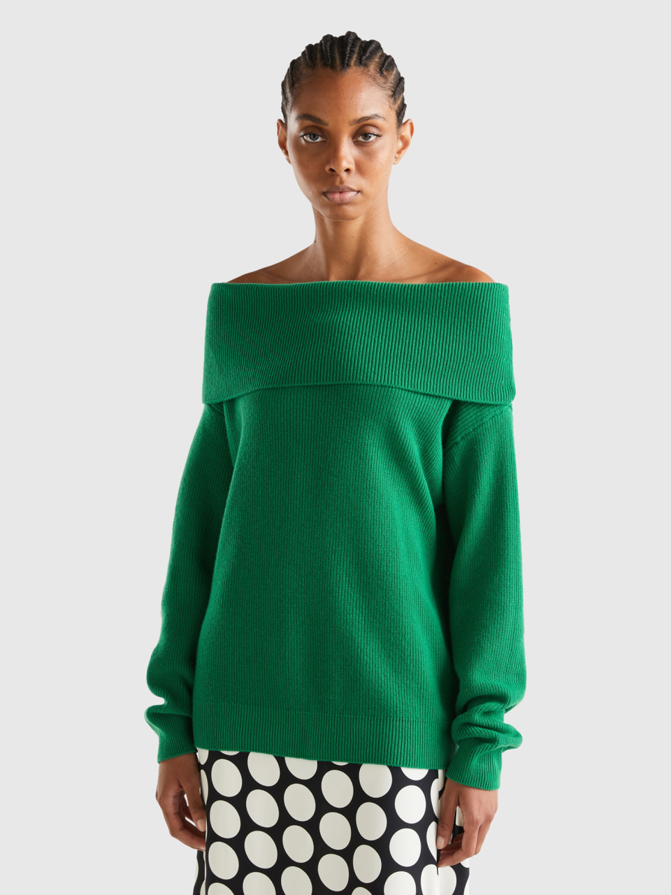 Benetton, Sweater With Bare Shoulders, Green, Women