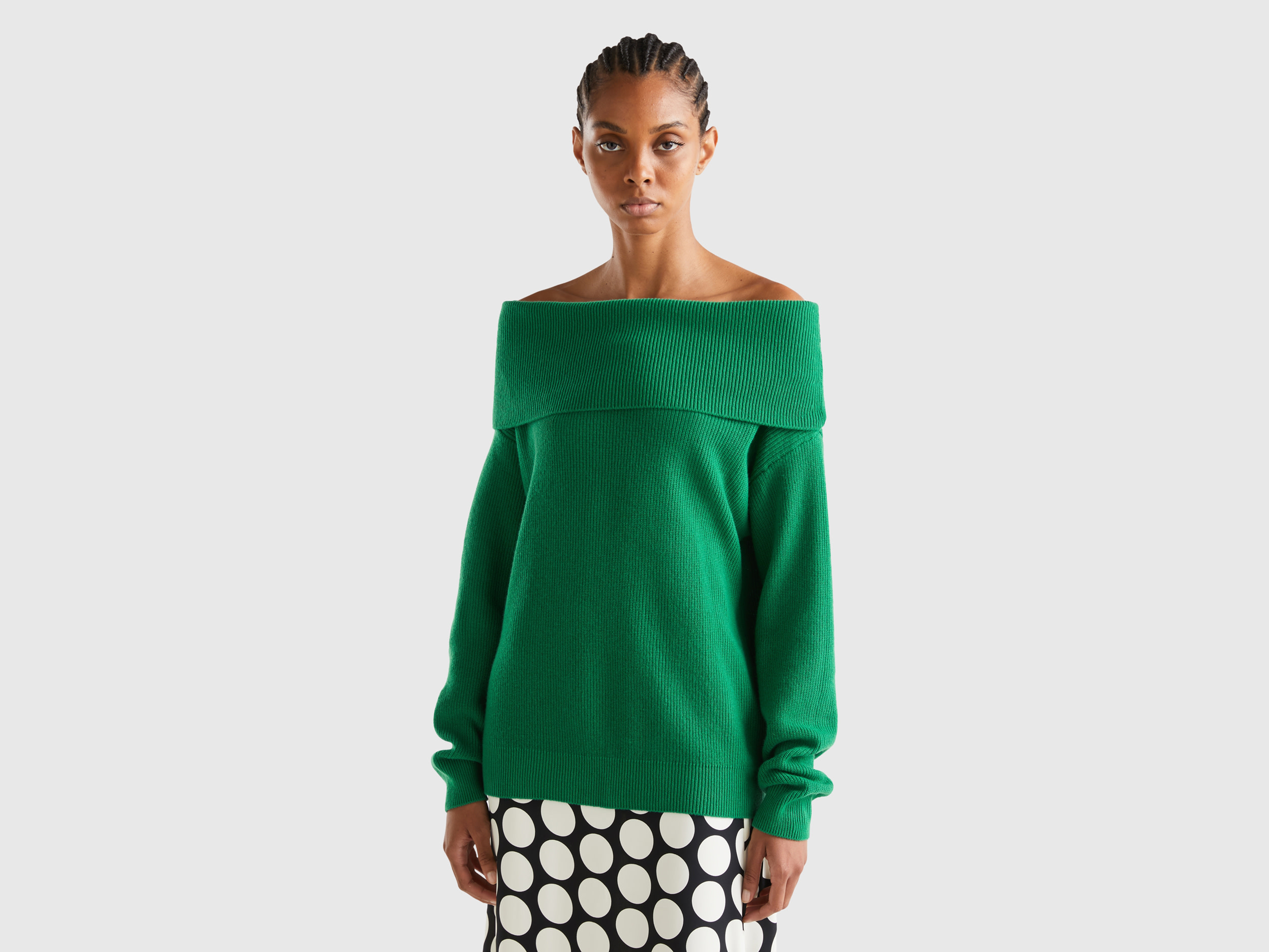 Benetton, Sweater With Bare Shoulders, size M, Green, Women