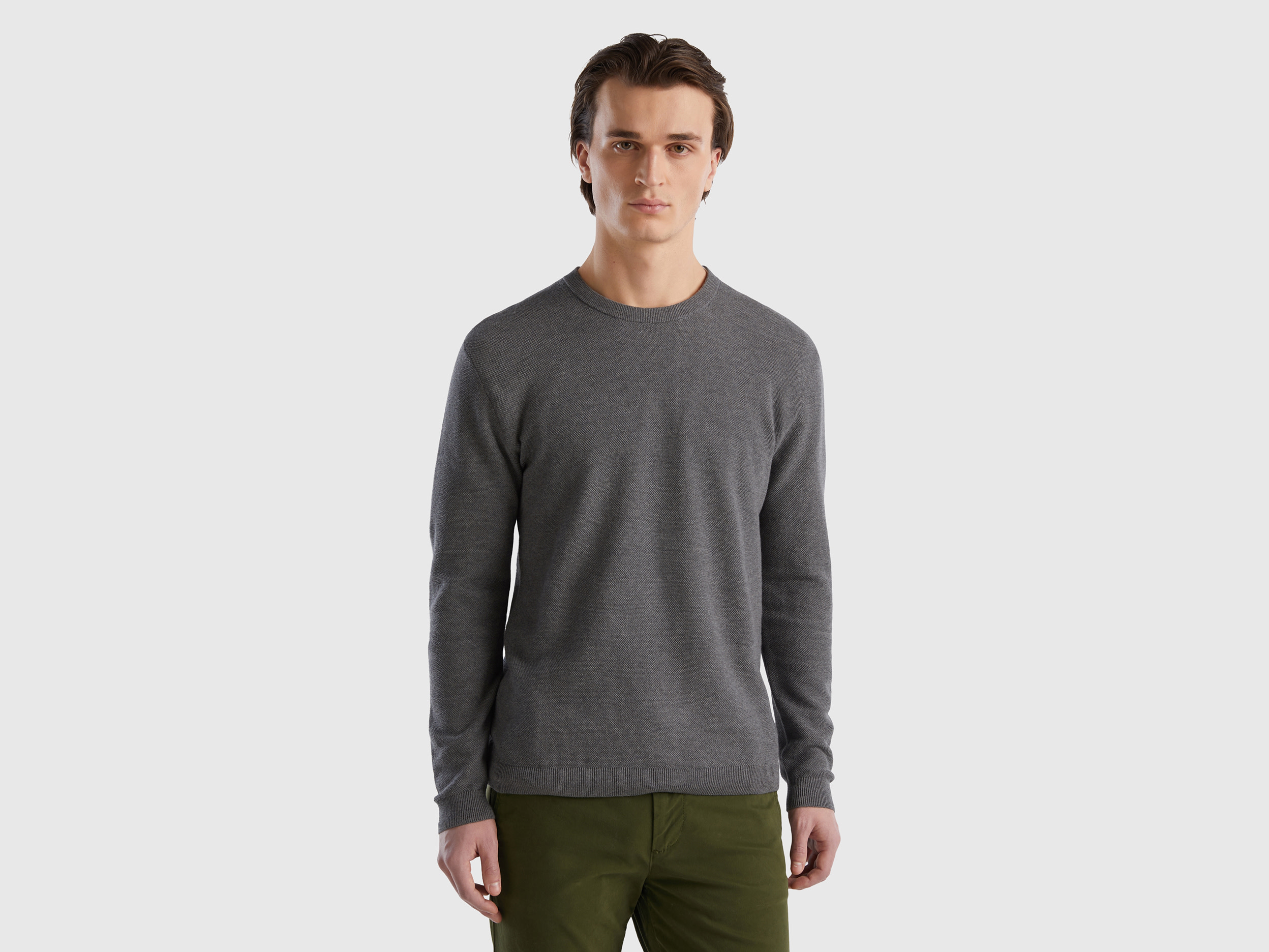 Benetton, Sweater In Cashmere Blend, size S, Dark Gray, Men