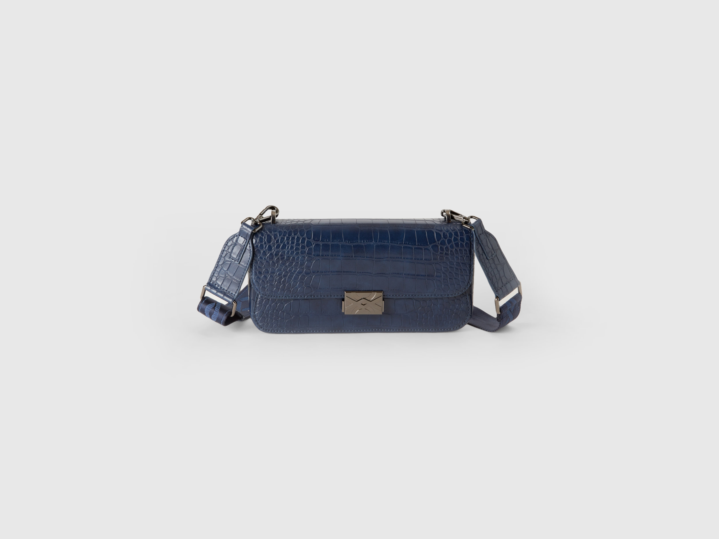 Benetton, Medium Dark Blue Be Bag With Crocodile Print, size OS, Dark Blue, Women