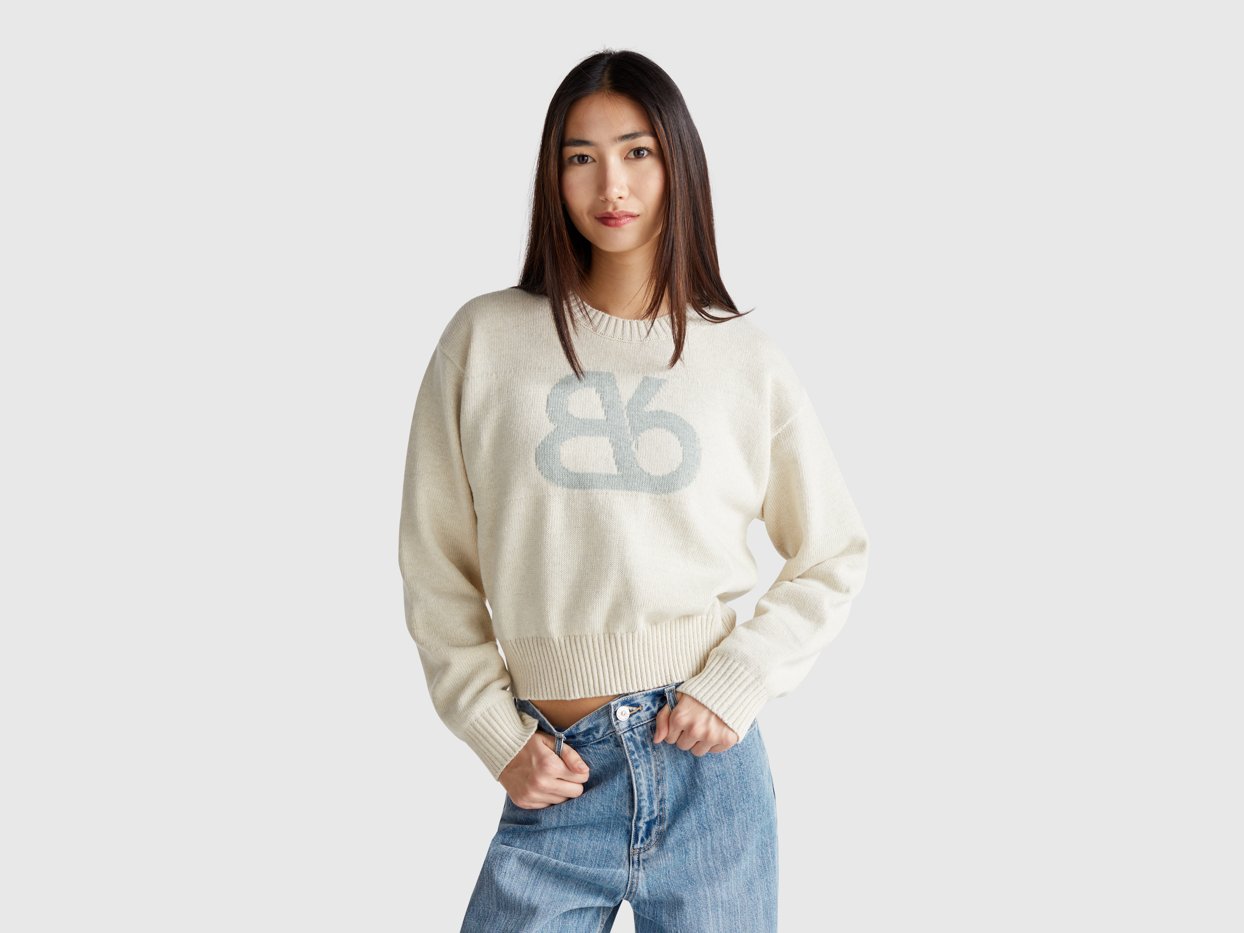 Benetton, Pull À Col Rond En Laine Mélangée, taille M, Crème - United Colors of Benetton - Modalova