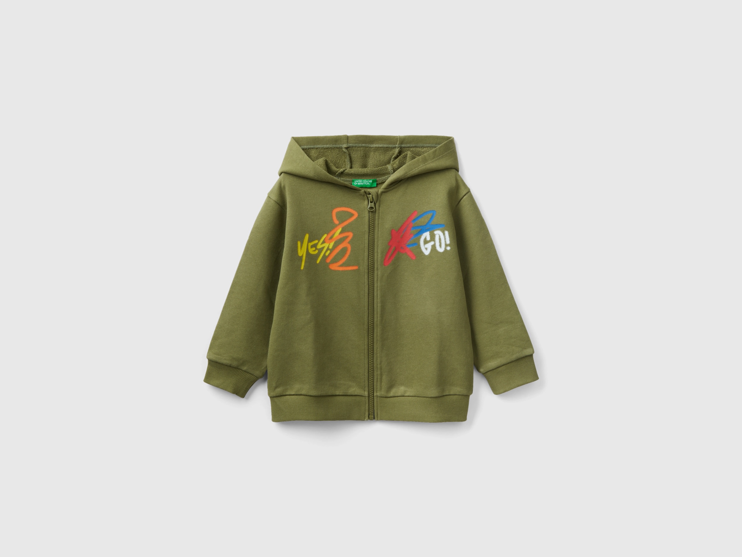 Benetton, Oversize Sweatshirt With Hood, size 2-3, Military Green, Kids