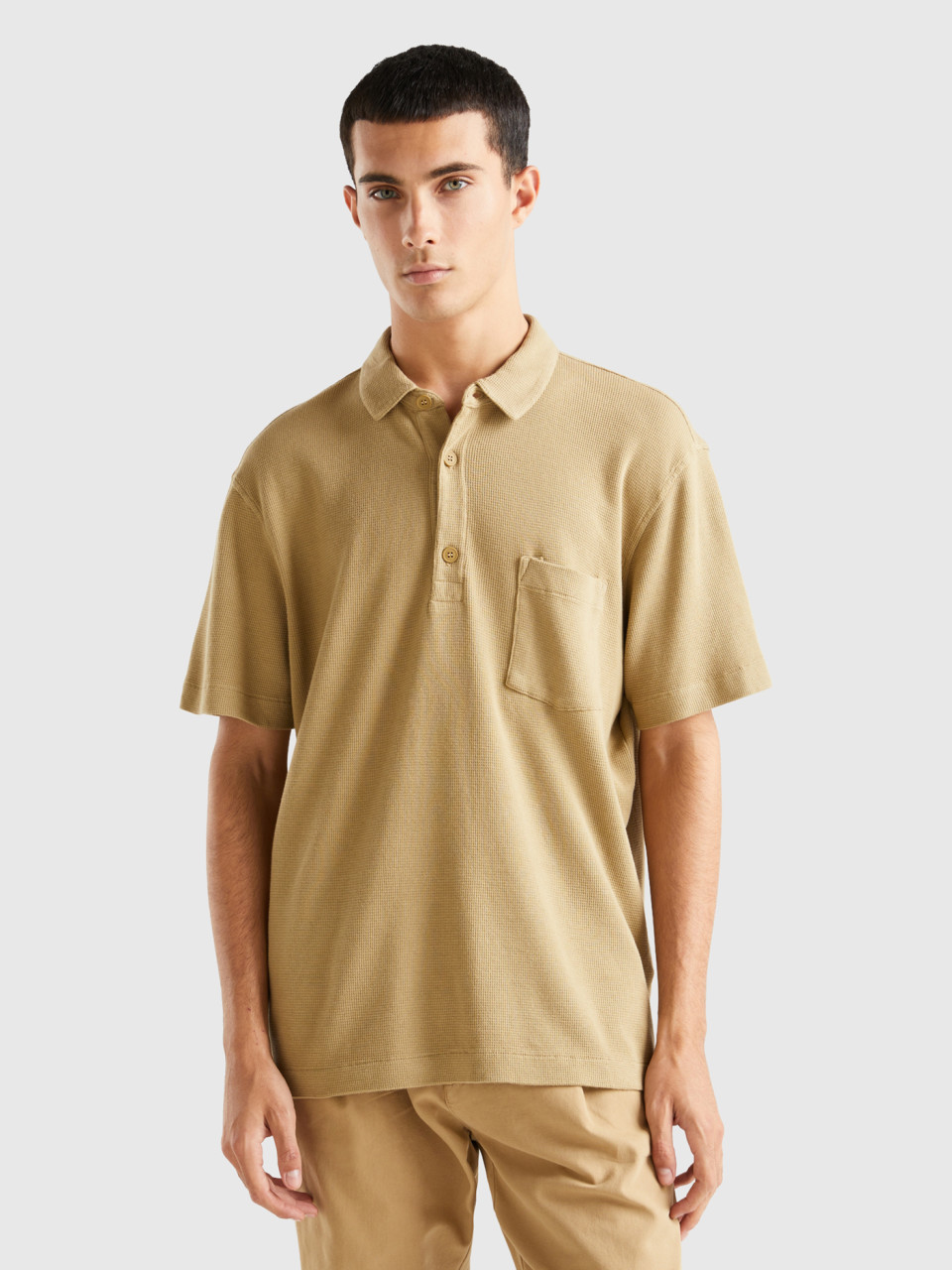 Benetton, Polo With Pocket And Relaxed Fit, Beige, Men
