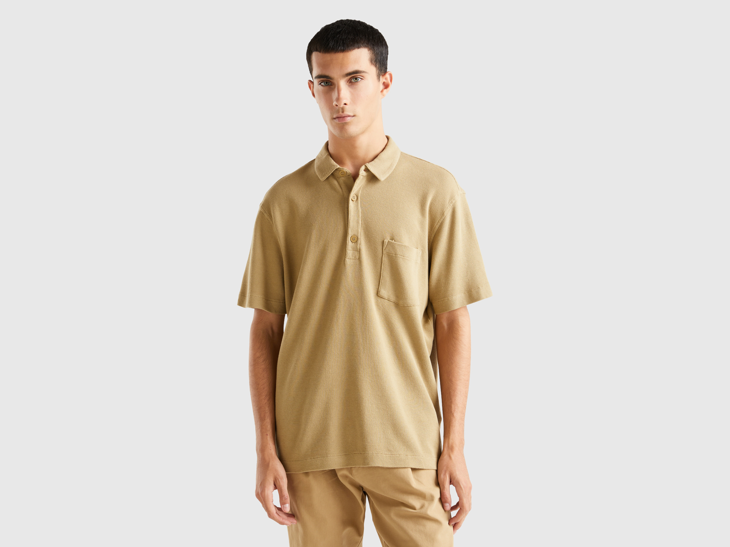 Benetton, Polo With Pocket And Relaxed Fit, size XXL, Beige, Men
