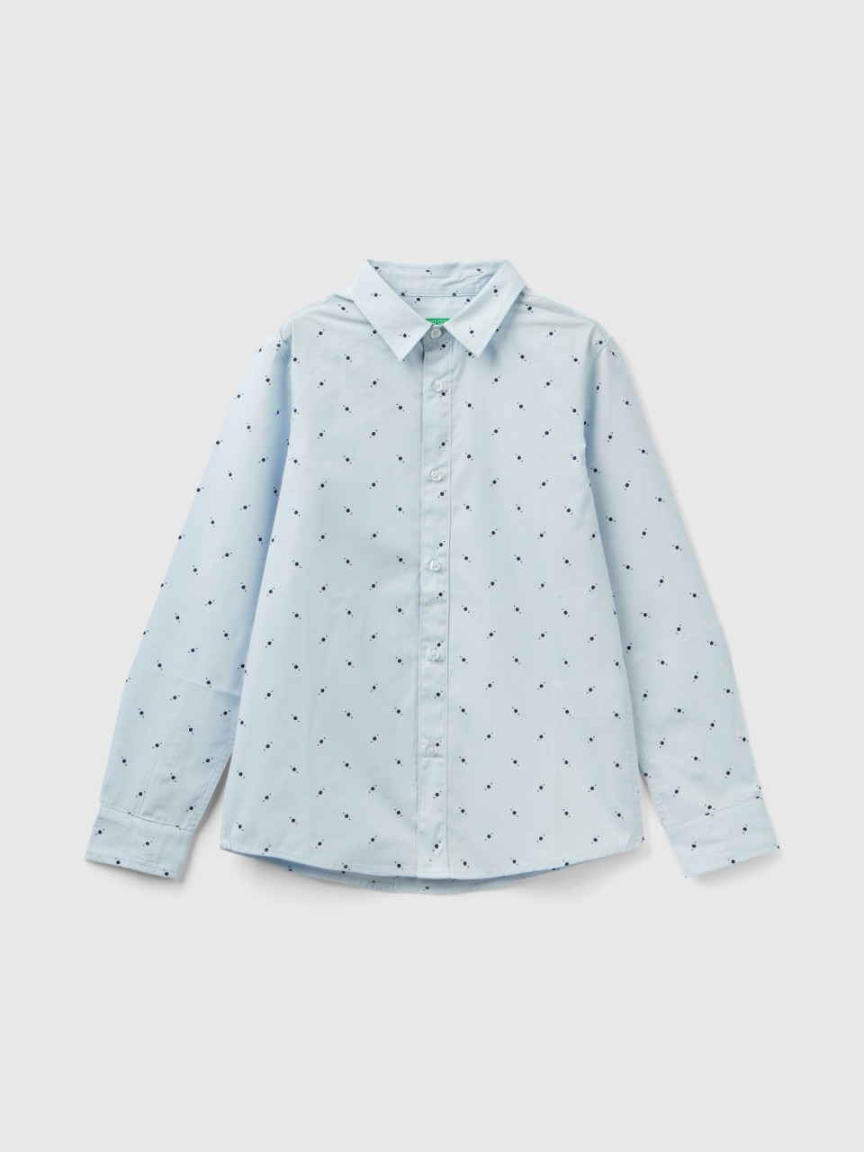 Benetton, Slim Fit Shirt With Micro Pattern, Sky Blue, Kids