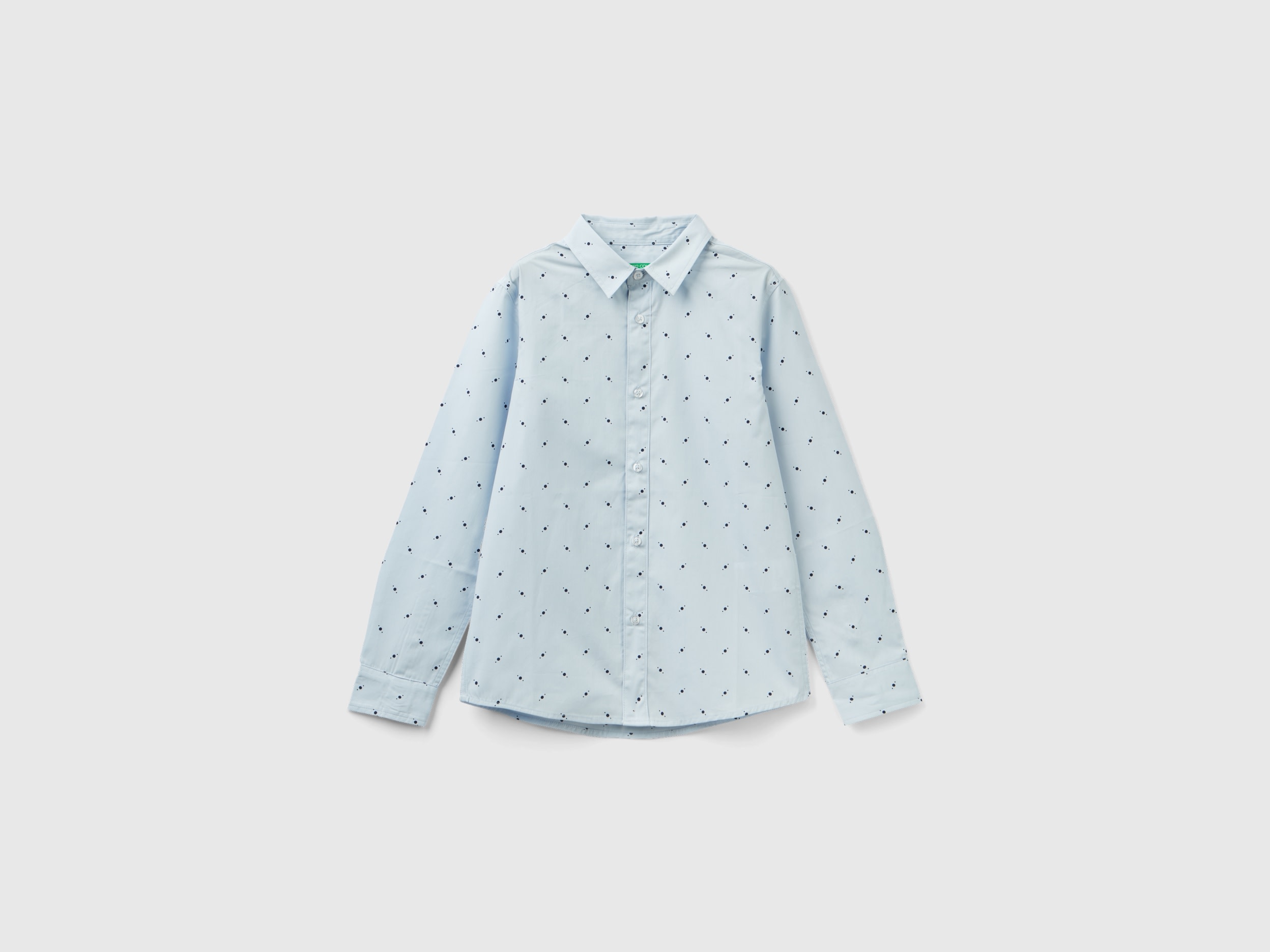 Benetton, Slim Fit Shirt With Micro Pattern, size S, Sky Blue, Kids