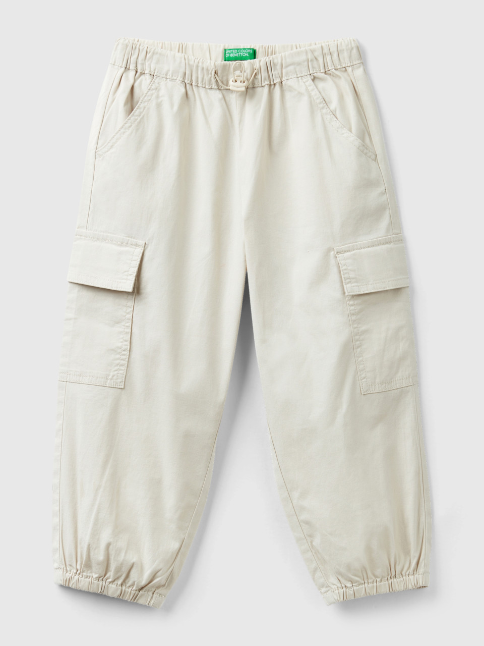 Benetton, Stretch Cotton Cargo Trousers, Creamy White, Kids